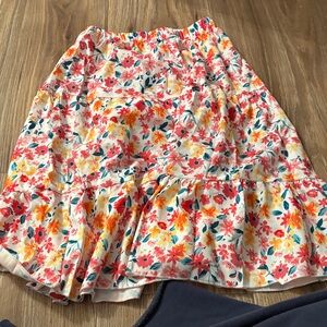 SHEIN White Floral Tiered Ruffle Skirt with Pink & Yellow Flowers